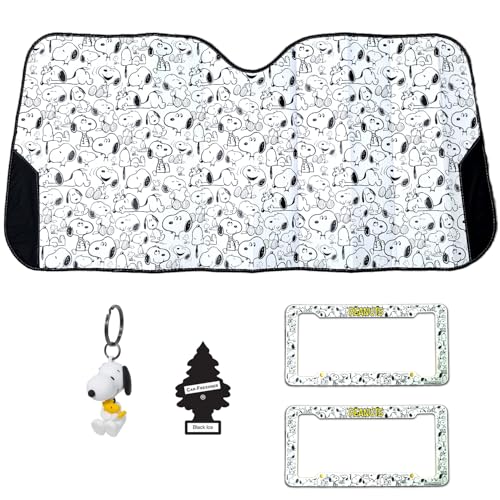 Official Peanuts Snoopy Expression 5-Piece Car Set – Sunshade & Frames
