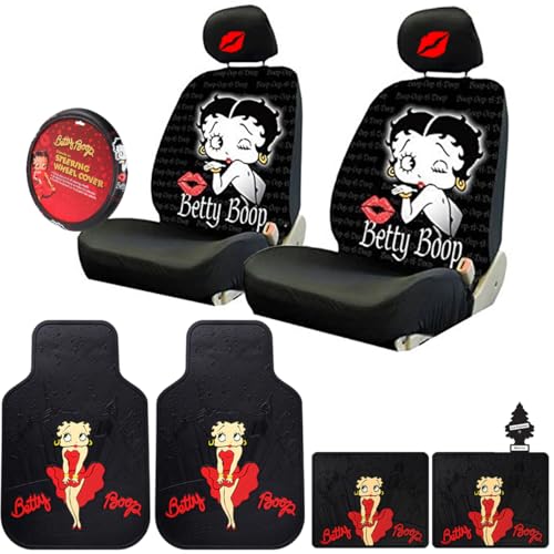 Betty Boop Seat Cover Bundle with Mats, Wheel Cover and Headrests