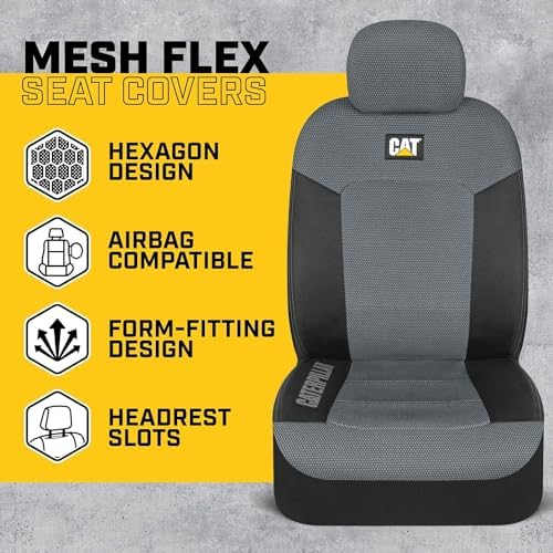 Caterpillar Front Seat Covers & Embroidered Seat Belt Pads – 4-Piece Set