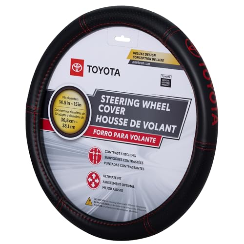 Plasticolor 006498R01 Toyota Deluxe Style Red Hi-Contrast Stitched Steering Wheel Cover
