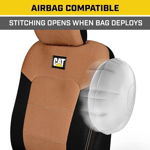 Caterpillar Front Seat Covers & Heavy-Duty Floor Mats Bundle – Black and Beige