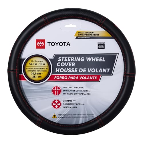 Plasticolor 006498R01 Toyota Deluxe Style Red Hi-Contrast Stitched Steering Wheel Cover