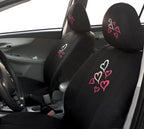 Universal Fit Car Seat Covers - Embroidered Love Multi Hearts Design, Premium Black Cloth Fabric, Front & Rear Split Bench Covers | Cute Stylish Car Accessories for Women - Yupbizauto