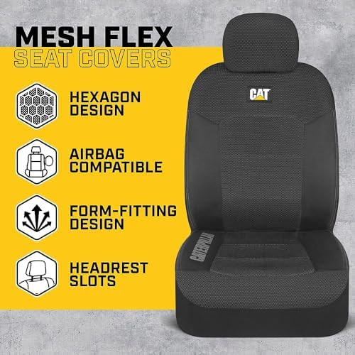 Caterpillar Front Seat Covers & Heavy-Duty Floor Mats Bundle – Black