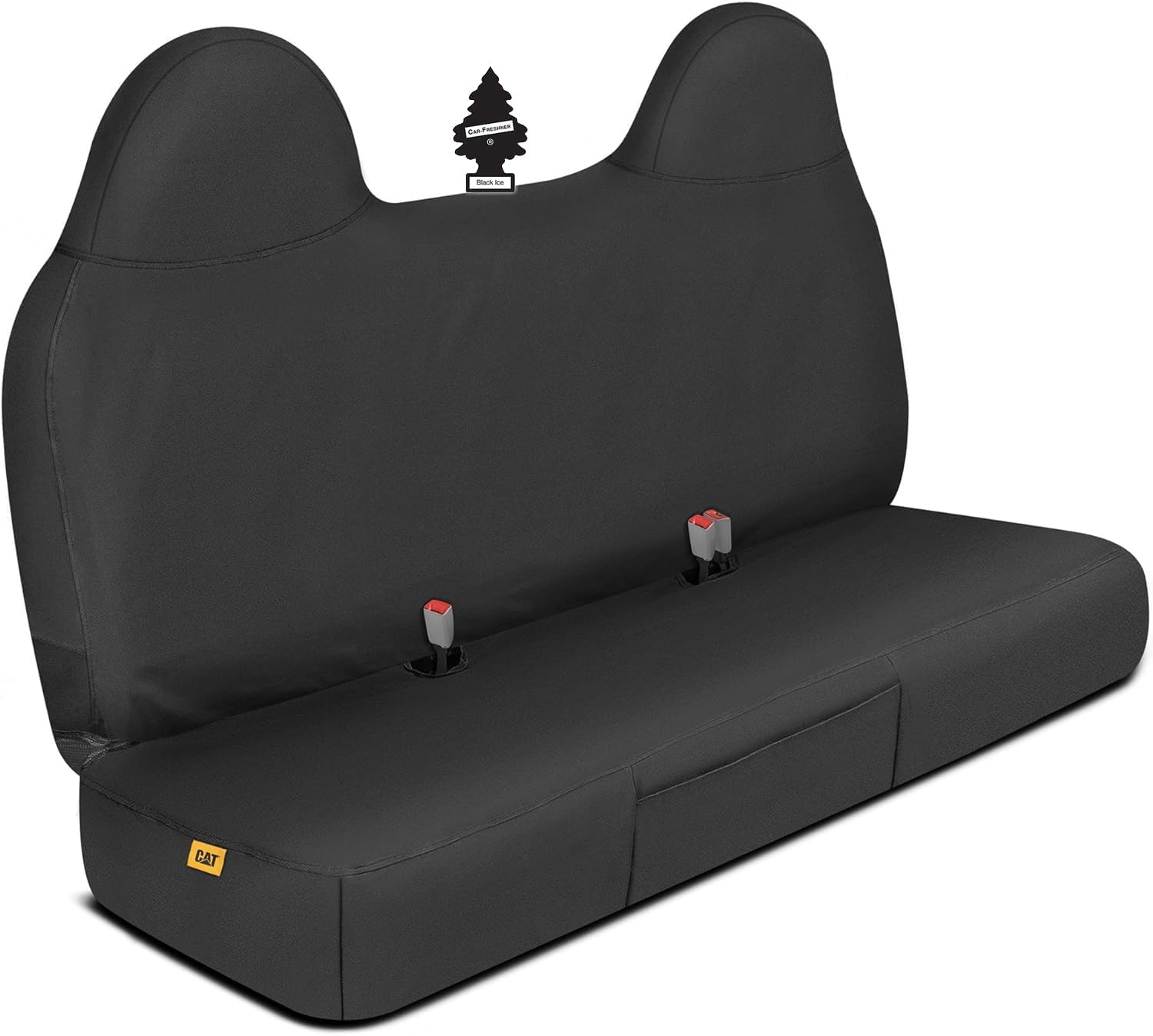 Caterpillar Custom Fit Front Black Bench Seat Cover with Utility Pockets for Ford F250 / F350 / F450 / F550 (1999-2007) - Durable Grey Oxford Super Duty Interior Truck Seat Cover Bundle - Yupbizauto
