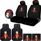 New Betty Boop Skyline Design Car Accessories Set New Seat Covers, Front and Rear Rubber Mats, Steering Wheel Cover Embroidered Headrest Covers Stylish Protection for Cars SUVs Trucks - Yupbizauto