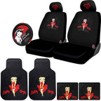 New Betty Boop Skyline Design Car Accessories Set New Seat Covers, Front and Rear Rubber Mats, Steering Wheel Cover Embroidered Headrest Covers Stylish Protection for Cars SUVs Trucks - Yupbizauto