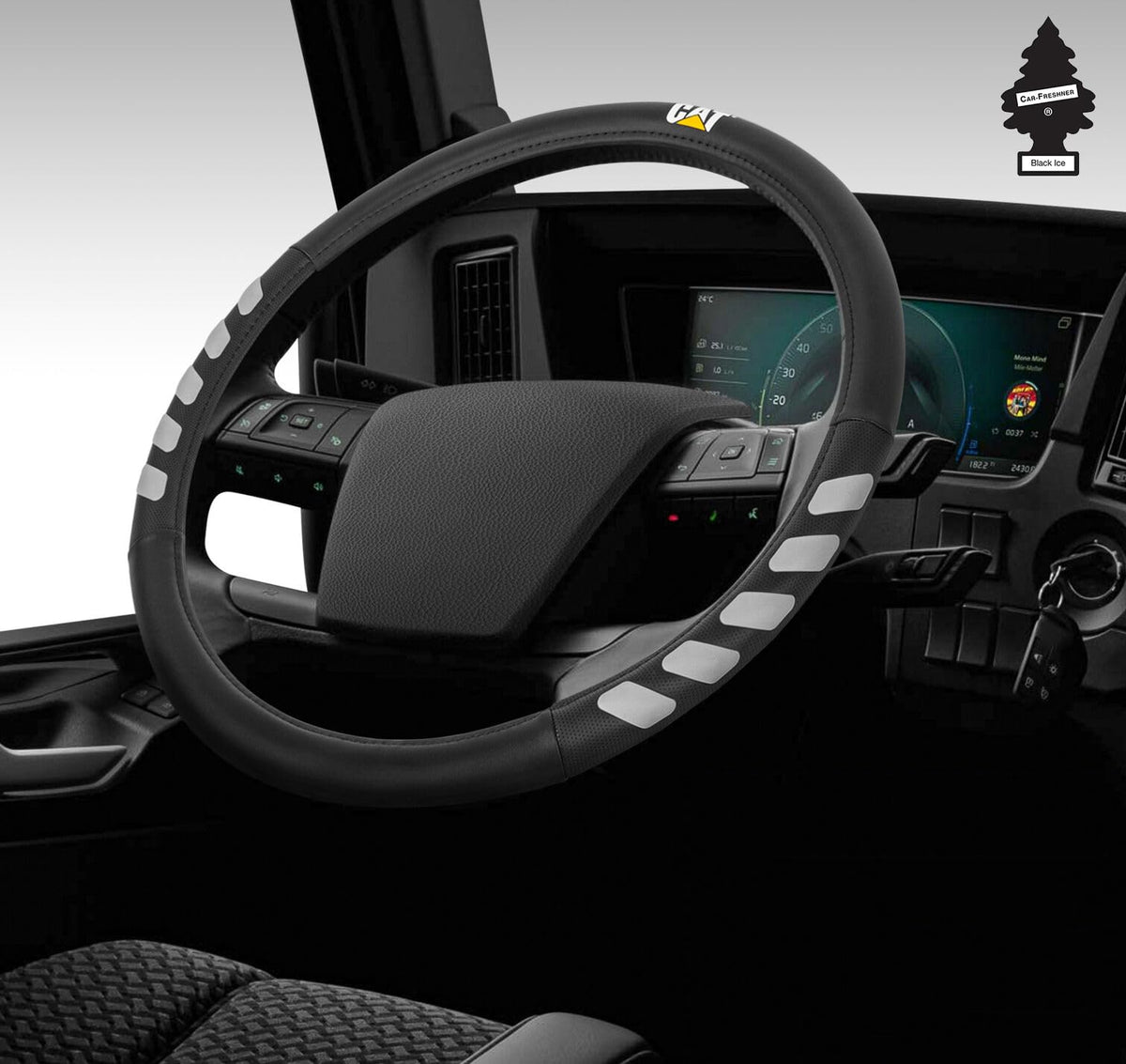 Caterpillar 18-Inch Semi Truck Steering Wheel Cover with Air Freshener