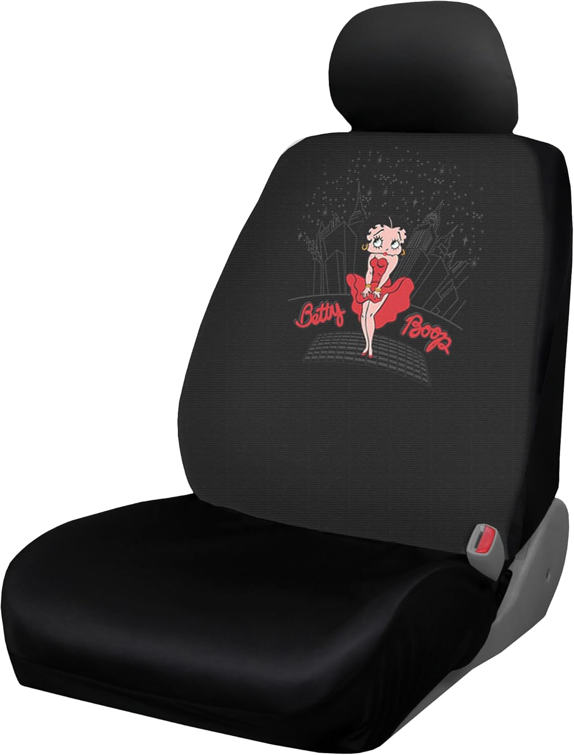 New Betty Boop Timeless Car Seat Covers | Low Back Front Seat Covers & Steering Wheel Cover | Embroidered Red Lip Design & Headrest Covers | Perfect Accessory for Stylish Vehicle Makeover