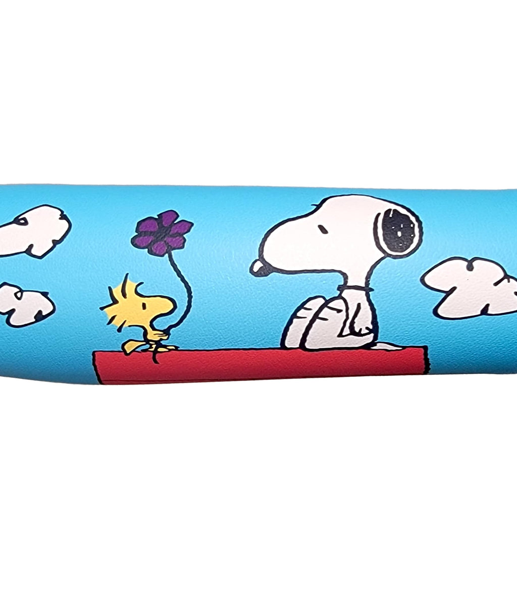 Peanuts Snoopy Dog House Steering Wheel Cover, Black and Blue, Leather, 14.5-15 Inch Diameter, Contrast Stitching, Car Accessory Air Freshener Bundle Set - Yupbizauto