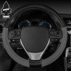 Caterpillar Two Tone Black and Grey Ergonomic Soft Leather Grip Car Steering Wheel Cover – Strong, Durable and Comfortable Universal Size 14.5-15.5 Inch Bundle Air Freshener 2221