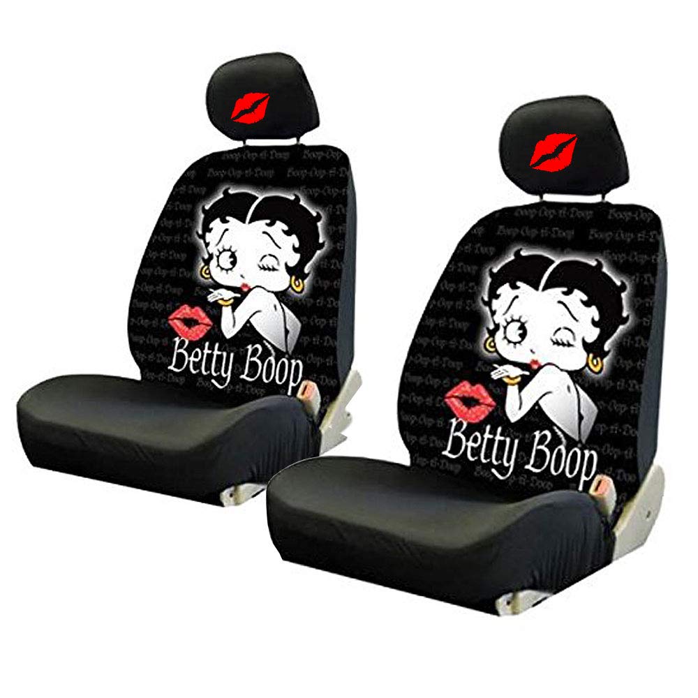 New Betty Boop Timeless Front Low Back Car Seat Covers Embroidery Kiss Headrest Cover (Seat Covers with Headrest Cover) - Yupbizauto