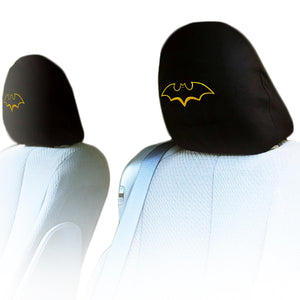 Black Fabric Car Headrest Covers with Embroidery Bat Design Universal Fit Seat Headrest Protectors 1 Pair Stylish, Durable Car Accessories for Interior Upgrade
