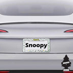 Snoopy Expression License Plate Frame Bundle with Little Tree Air Freshener – Plasticolor Peanuts Snoopy Design, Universal Fit Standard Car Plate Frame, Plastic - Yupbizauto