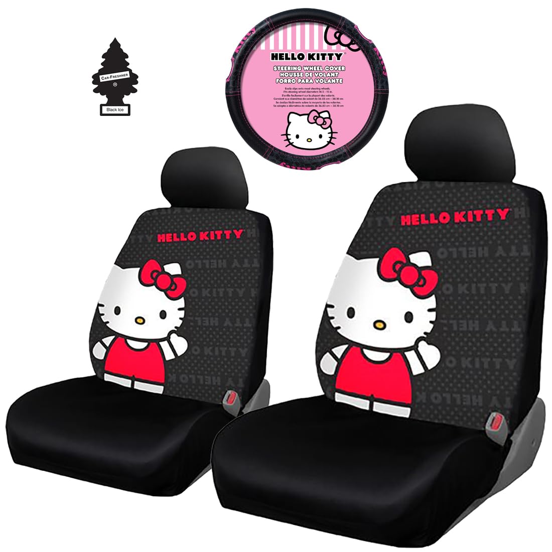 4 Pieces Hello Kitty Car Accessories Seat Cover with Steering Wheel Cover and Air Freshener - Yupbizauto