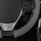 Caterpillar Two Tone Black and Grey Ergonomic Soft Leather Grip Car Steering Wheel Cover – Strong, Durable and Comfortable Universal Size 14.5-15.5 Inch Bundle Air Freshener 2221
