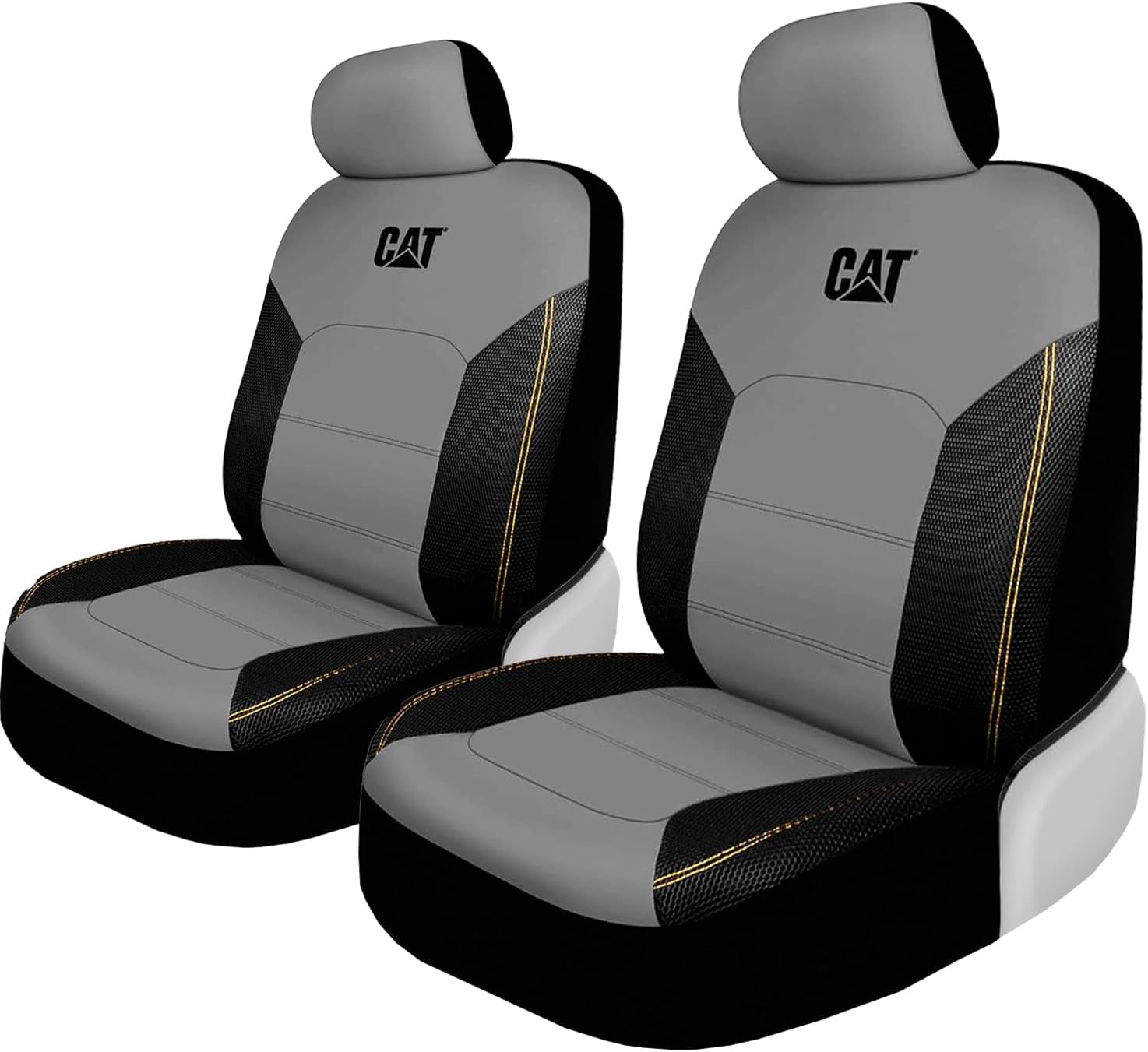 Caterpillar Black & Grey Faux Leather Front Seat Covers for Cars & Trucks - Durable Automotive Seat Cover Set with Bonus Air Freshener - Stylish Protection for Your Vehicle's Interior - Yupbizauto