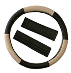 Yupbizauto 15" Car Steering Wheel Cover Selection 1 Set (PU Leather Black/Tan)
