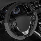Caterpillar Two Tone Black and Grey Ergonomic Soft Leather Grip Car Steering Wheel Cover – Strong, Durable and Comfortable Universal Size 14.5-15.5 Inch Bundle Air Freshener 2221