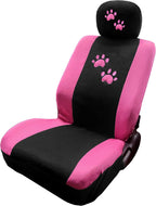 Universal Fit Car Seat Covers - Premium Black Flat Cloth with Stylish Cute Embroidery Animal Dog Cat Pink Paws Design Full Set for Women Support 50/50 & 60/40 Split Rear Seats - Yupbizauto