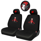 New Betty Boop Timeless Car Seat Covers | Low Back Front Seat Covers & Steering Wheel Cover | Embroidered Red Lip Design & Headrest Covers | Perfect Accessory for Stylish Vehicle Makeover - Yupbizauto
