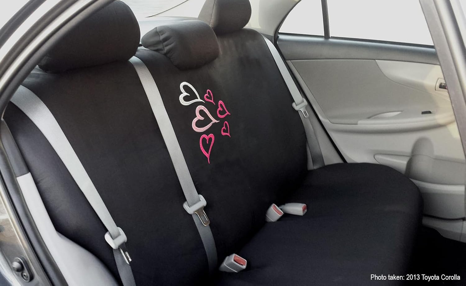 Universal Fit Car Seat Covers - Embroidered Love Multi Hearts Design, Premium Black Cloth Fabric, Front & Rear Split Bench Covers | Cute Stylish Car Accessories for Women - Yupbizauto