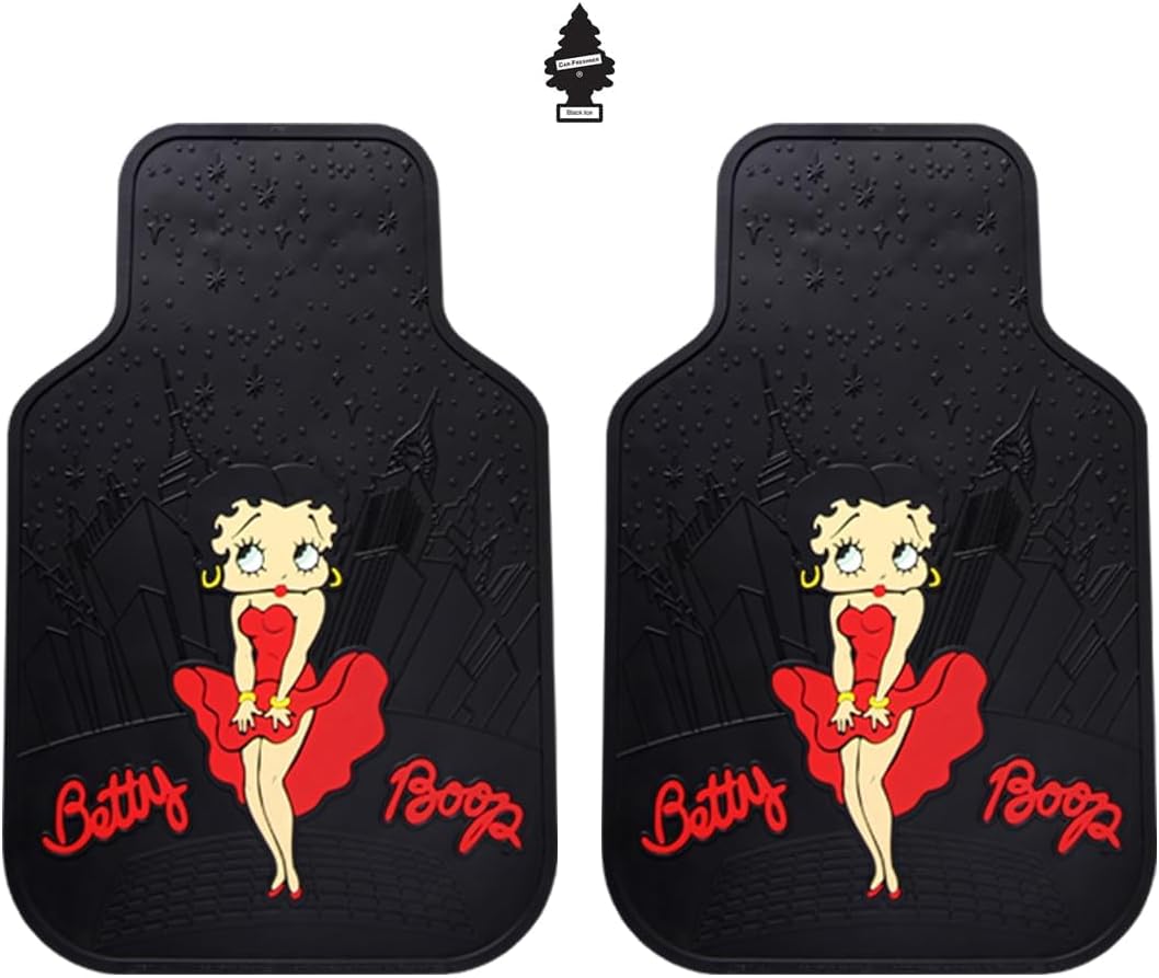 New Platicolors Betty Boop Car Accessories Timeless Seat Covers, Front Rubber Mats, Steering Wheel Cover Stylish Protection for Cars SUVs Trucks & Vans - Yupbizauto