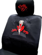 New Betty Boop Skyline Design Car Accessories Set New Seat Covers, Front and Rear Rubber Mats, Steering Wheel Cover Embroidered Headrest Covers Stylish Protection for Cars SUVs Trucks - Yupbizauto