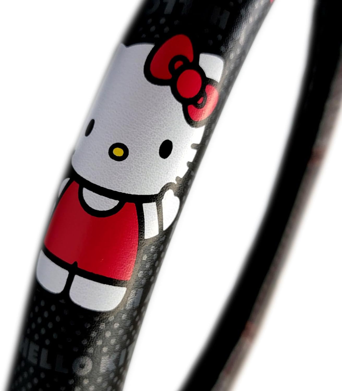 Hello Kitty Core Design Hot Pink Sanrio Front & Rear Car Truck SUV Seat Rubber Floor Mats and Steering Wheel Cover Bundle Set -6 PC - Yupbizauto
