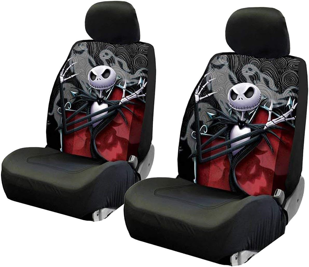 Plasticolor Nightmare Before Christmas Jack Skellington Car Truck SUV Seat and Headrest Covers Bundle Set with Front Seat Protector, Auto Accessories, Halloween Decor, Universal Fit, Black - Yupbizauto