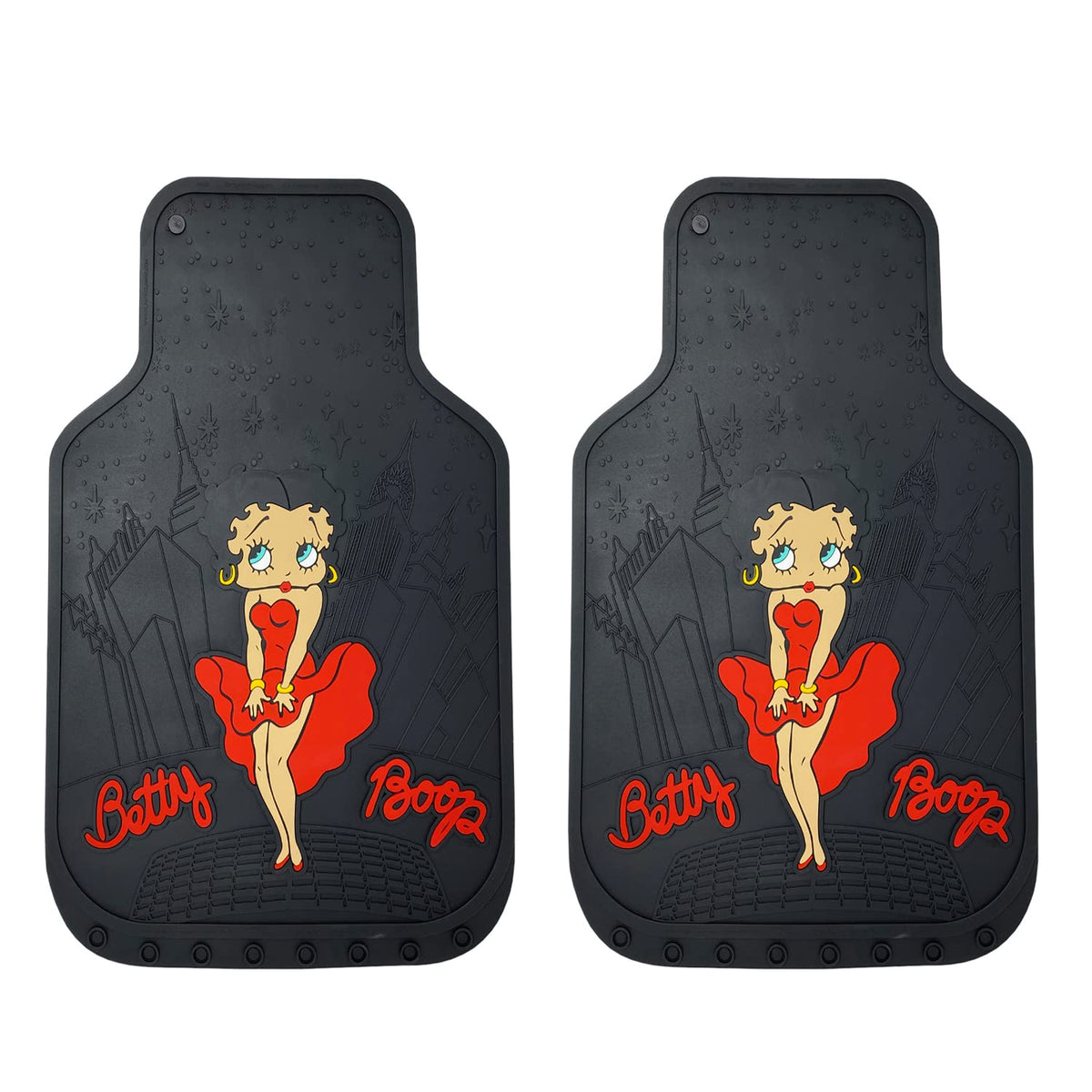 U.A.A. Inc. Betty Boop Skyline 2pc Front Black Rubber Universal Car Truck Floor Mats Set - image 2