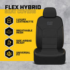 Pair of Caterpillar Black Faux Leather Front Seat Covers for Cars & Trucks - Durable Automotive Seat Cover Set with Bonus Air Freshener - Stylish Protection for Your Vehicle's Interior - Yupbizauto