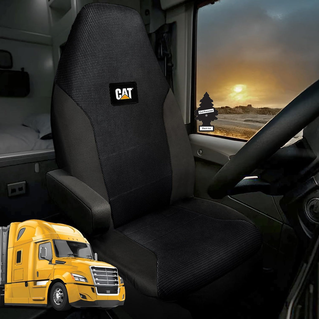 Caterpillar Big Rig Truck Seat Covers – Black Mesh Universal Fit, 2-Piece Set