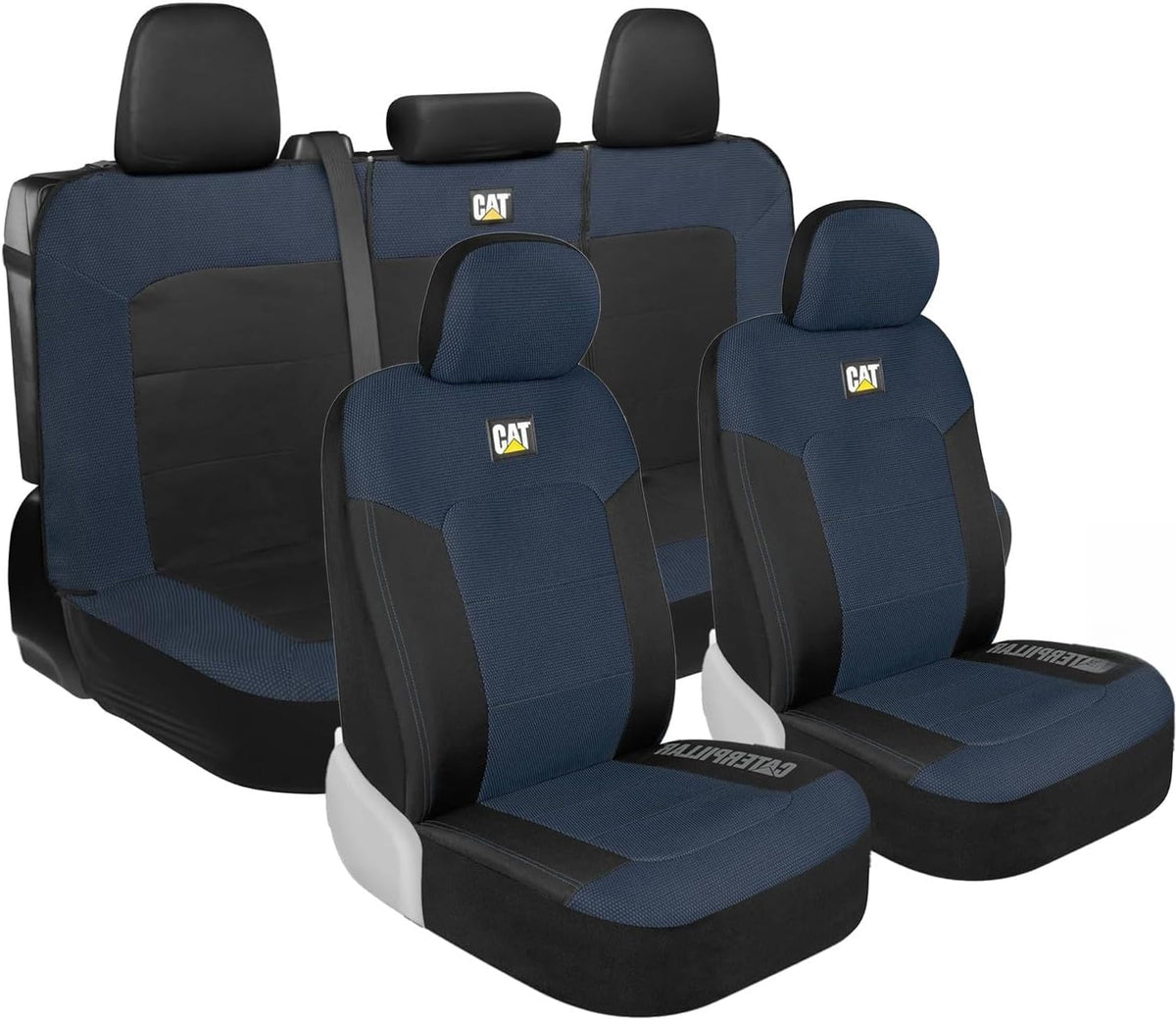 Caterpillar Mesh Flex Car Seat Covers – Full Set, Black and Blue