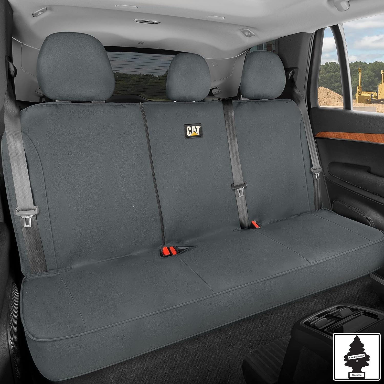 Caterpillar Universal Rear Bench Seat Cover Grey Bundle - Water-Resistant, Heavy-Duty Car, Truck, SUV Protector - Durable, Easy Install, Perfect for Pets, Work, Travel - Fits Most Vehicles - Yupbizauto