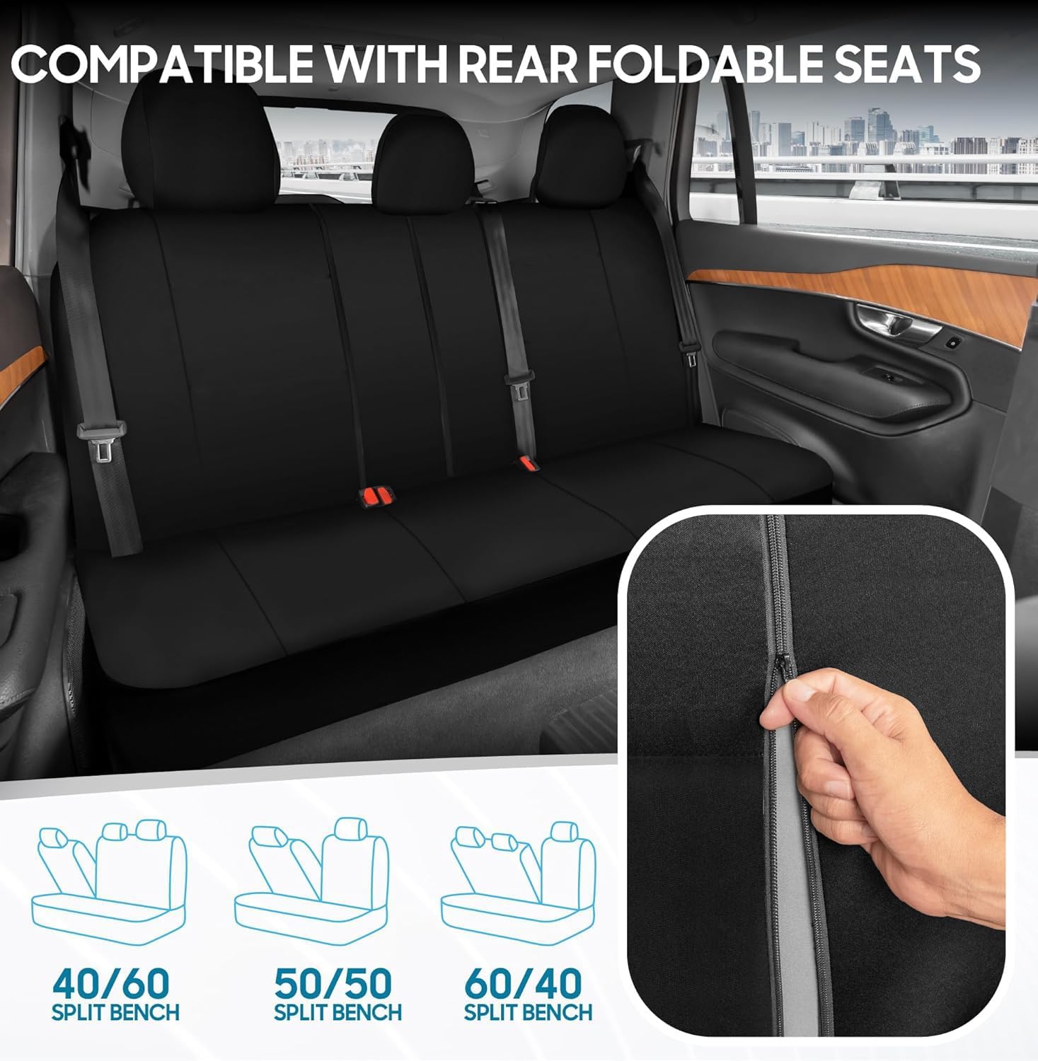 Universal Fit Car Seat Covers - Premium Black Flat Cloth with Stylish Cute Embroidery Butterfly Design, Front & Rear Set for 50/50 & 60/40 Split Rear Seats (Durable Protective Seat Cover) - Yupbizauto