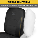 Pair of Caterpillar Black Faux Leather Front Seat Covers for Cars & Trucks - Durable Automotive Seat Cover Set with Bonus Air Freshener - Stylish Protection for Your Vehicle's Interior - Yupbizauto