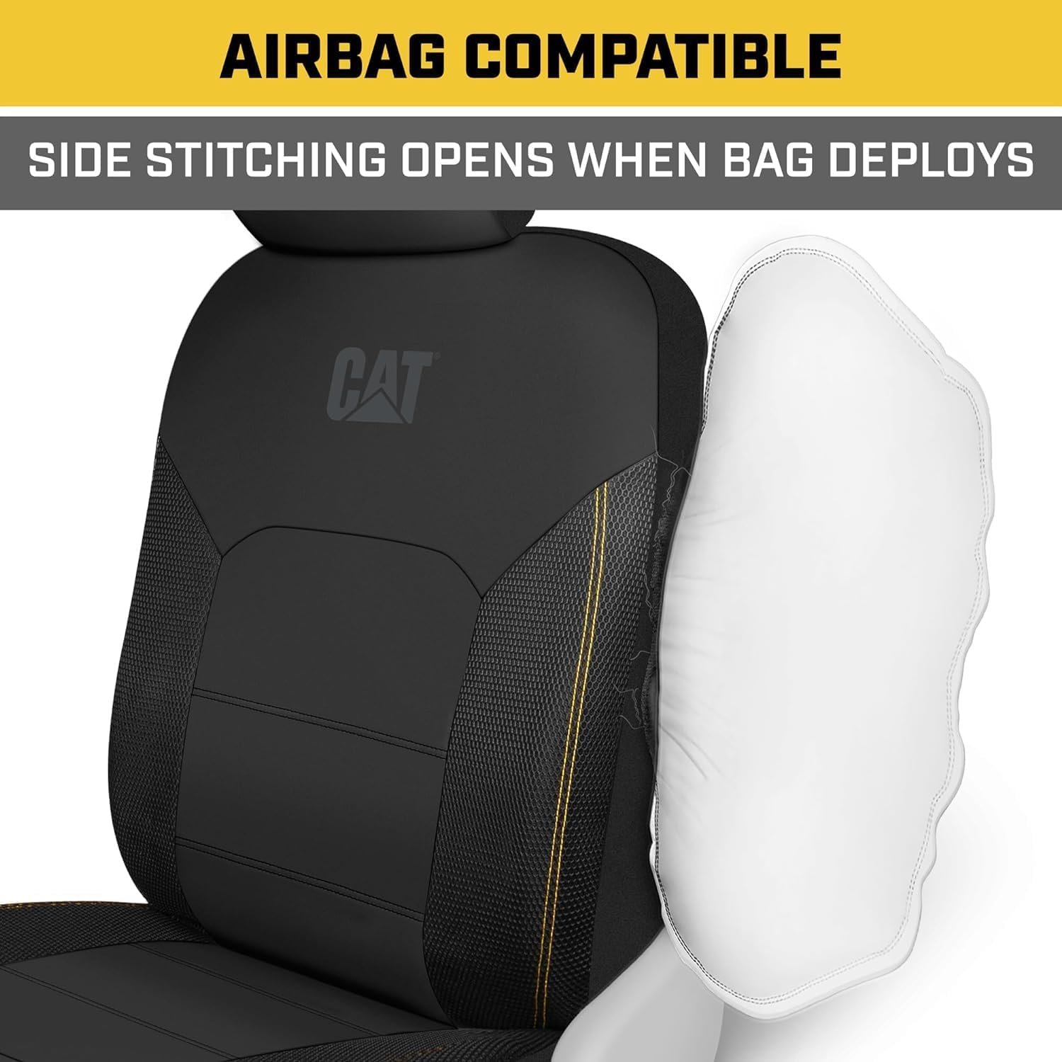 Pair of Caterpillar Black Faux Leather Front Seat Covers for Cars & Trucks - Durable Automotive Seat Cover Set with Bonus Air Freshener - Stylish Protection for Your Vehicle's Interior - Yupbizauto