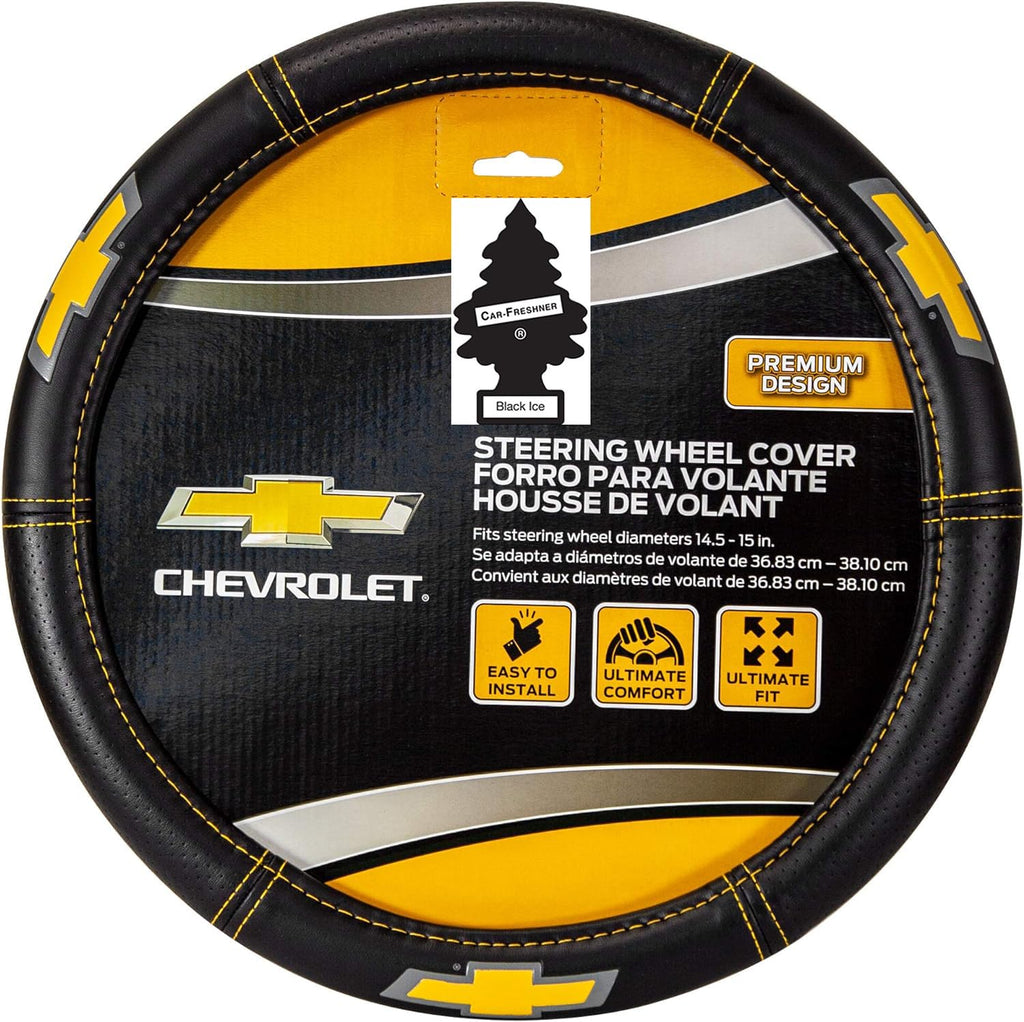 Deluxe High Contrast Stitching Premium Steering Wheel Cover Compatible with Chevrolet for Cars, Trucks & SUV Bundle