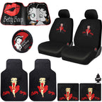 Platicolors Betty Boop Skyline Design Car Accessories Bundle Set New Seat Covers, Front and Rear Rubber Mats, Steering Wheel Cover Sun Shade Air FreshenerProtection for Cars SUVs Trucks & Vans - Yupbizauto