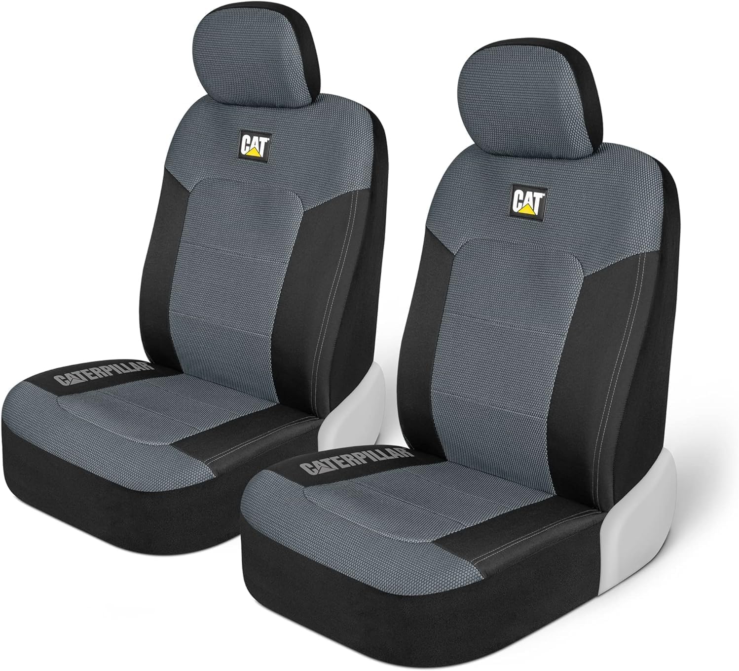 Caterpillar Car Truck Seat Covers for Front Seats Set - Black and Grey Automotive Seat Covers Bundle with Air Freshener - Yupbizauto