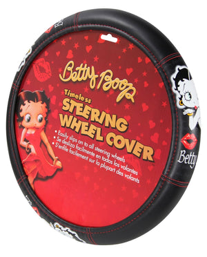 New Betty Boop Timeless Front Low Back Car Seat Covers & Steering Wheel Cover Embroidery Kiss Headrest Cover (Steering Wheel)
