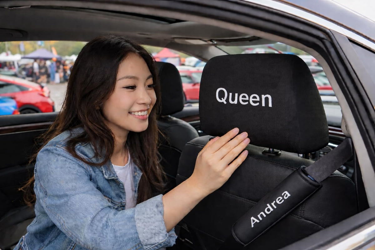 Personalized Headrest Cover & Seat Belt Pad, 2-Piece Gift Set