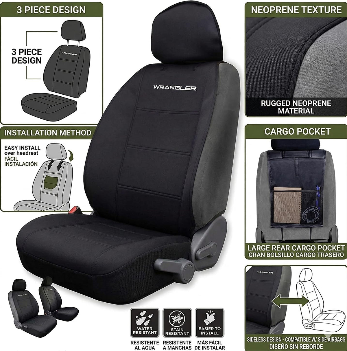 Neoprene Sideless Front Seat Covers for Jeep Wrangler with Air Freshener