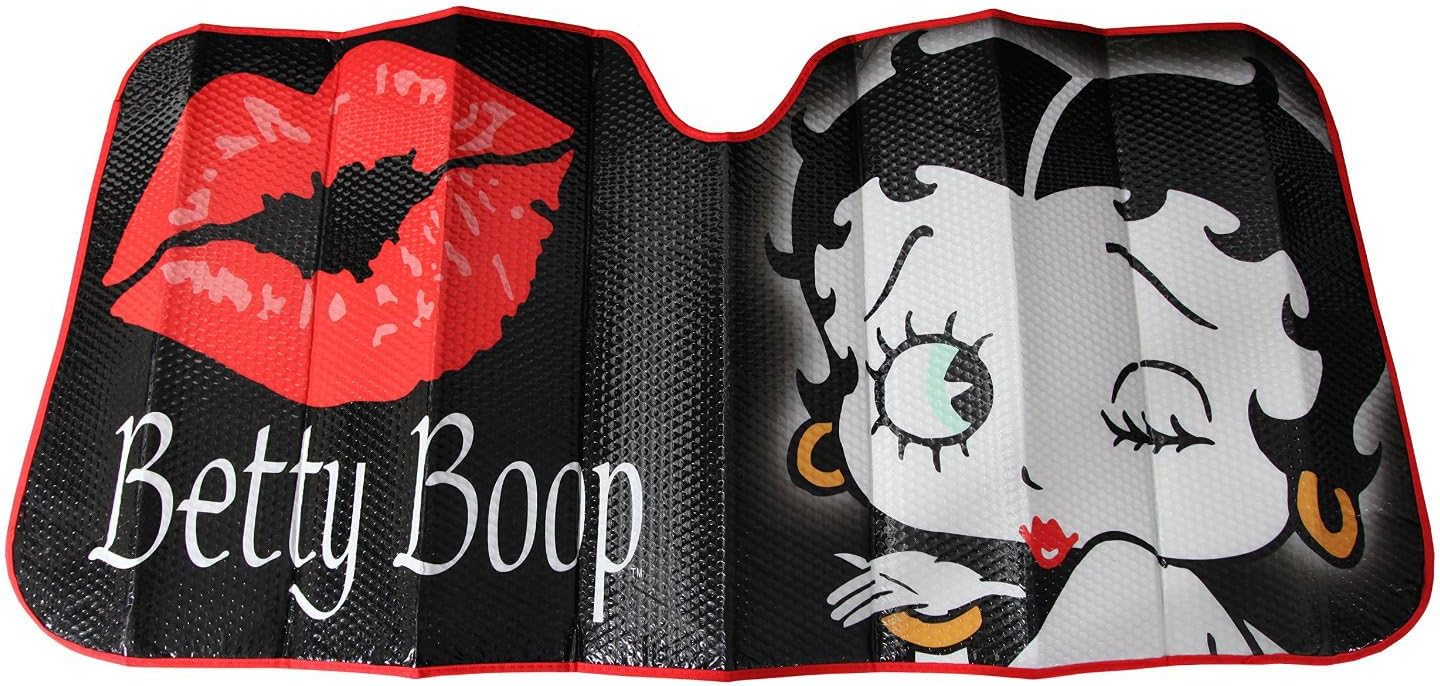 Platicolors Betty Boop Timeless Design Car Accessories Bundle Set New Seat Covers, Front and Rear Rubber Mats, Steering Wheel Cover Sun Shade Air FreshenerProtection for Cars SUVs Trucks & Vans - Yupbizauto