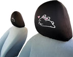 Kawaii bunny and heart embroidered headrest covers set of two