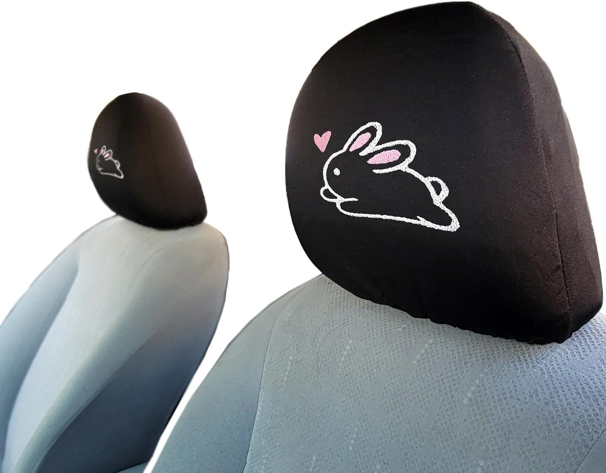Kawaii bunny and heart embroidered headrest covers set of two