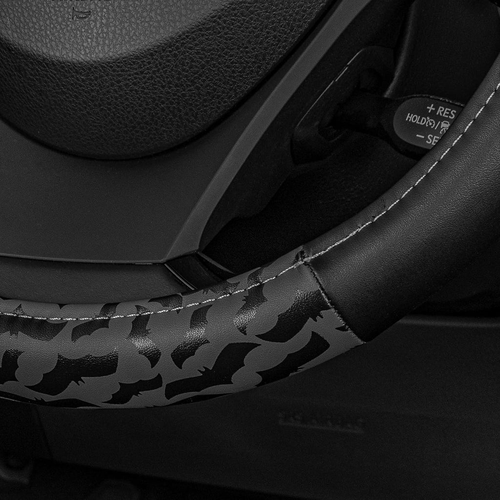 DC Comics Batman Logo Premium Car Accessories Seat Covers with Shoulder Pads and Steering Wheel Cover| Bat Headrest Covers | Air Freshener, Bundle Set