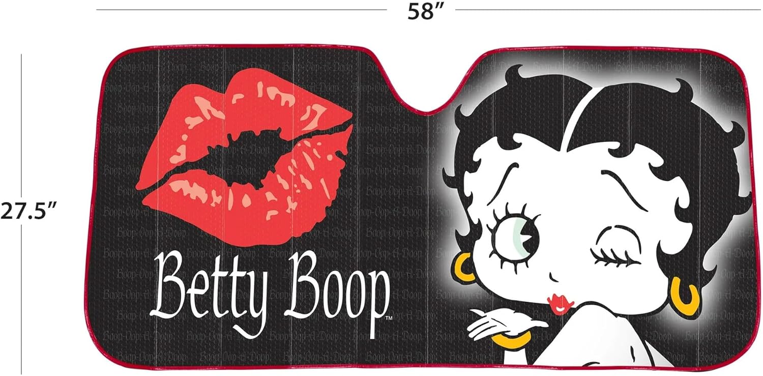 New Betty Boop Timeless Car Windshield Sun Shade | Reflector Sunshade Offers Ultimate Protection for Car Interior | Cool Reflective Sun Blocker Bundle Set -58 x 28 Inch