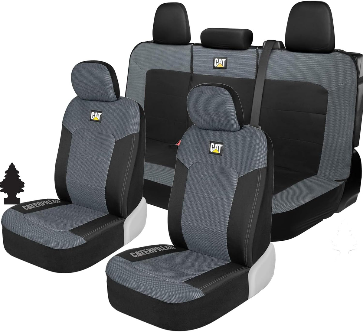 Caterpillar Mesh Flex Car Seat Covers – Full Set, Black and Grey